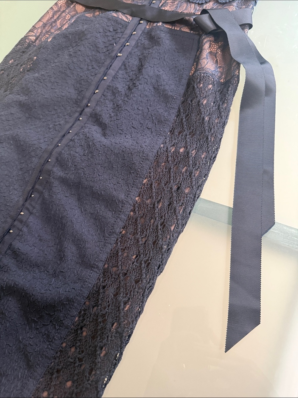 Beguile by Byron Lars for Anthropologie Navy Lace Cocktail Dress Designer Size S - Picture 7 of 10